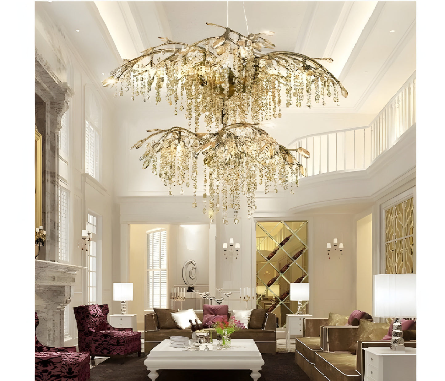 Alfiano Natta | Luxury Gold/Chrome Vintage Crystal Hanging Lamp For Living Room, Gold, Dia26.8"By Miron Demid LLC