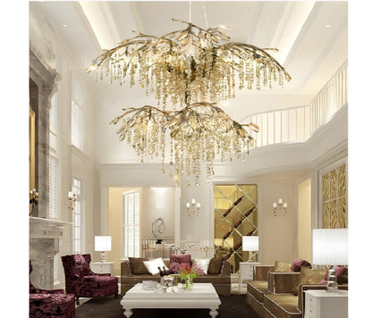 Alfiano Natta | Luxury Gold/Chrome Vintage Crystal Hanging Lamp For Living Room, Gold, Dia26.8"By Miron Demid LLC