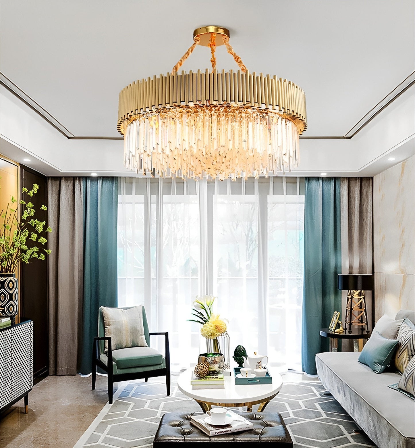 La Neuveville | Drum Gold Crystal Chandelier for Bedroom, 39.4", Cool LightBy Miron Demid LLC