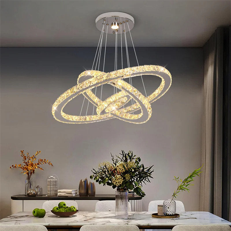 Hinwil | Ring Design Gold/Chrome Crystal Chandelier for Living Room, 39.4*31.5*23.6*15.8"By Miron Demid LLC