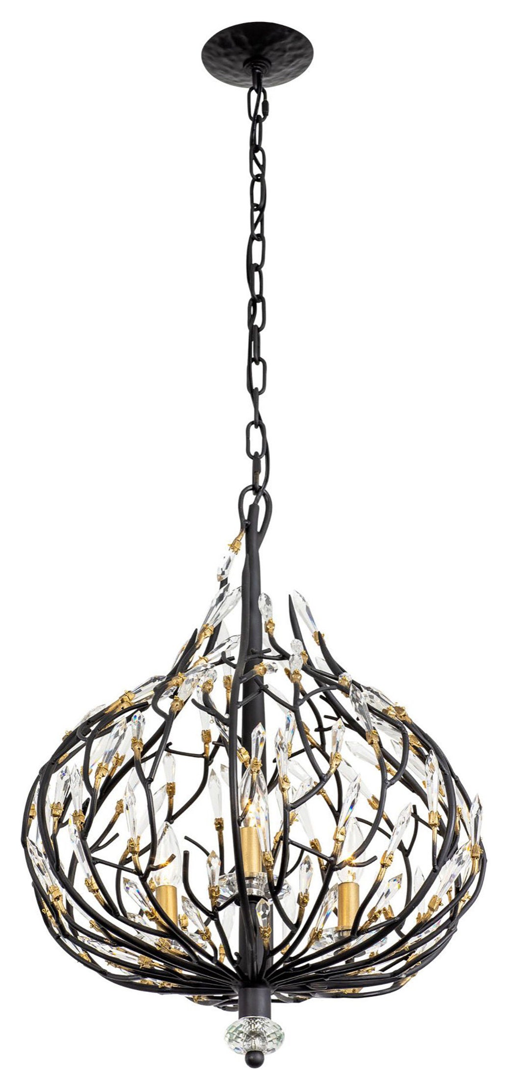 Bask 3-Lt Crystal Pendant - Matte Black/French GoldBy Varaluz