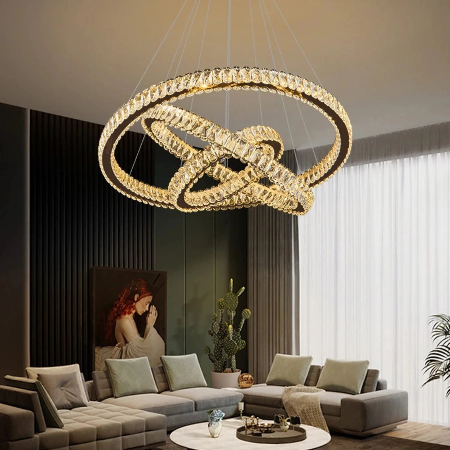 Hinwil | Ring Design Gold/Chrome Crystal Chandelier for Living Room, 39.4*31.5*23.6*15.8"By Miron Demid LLC