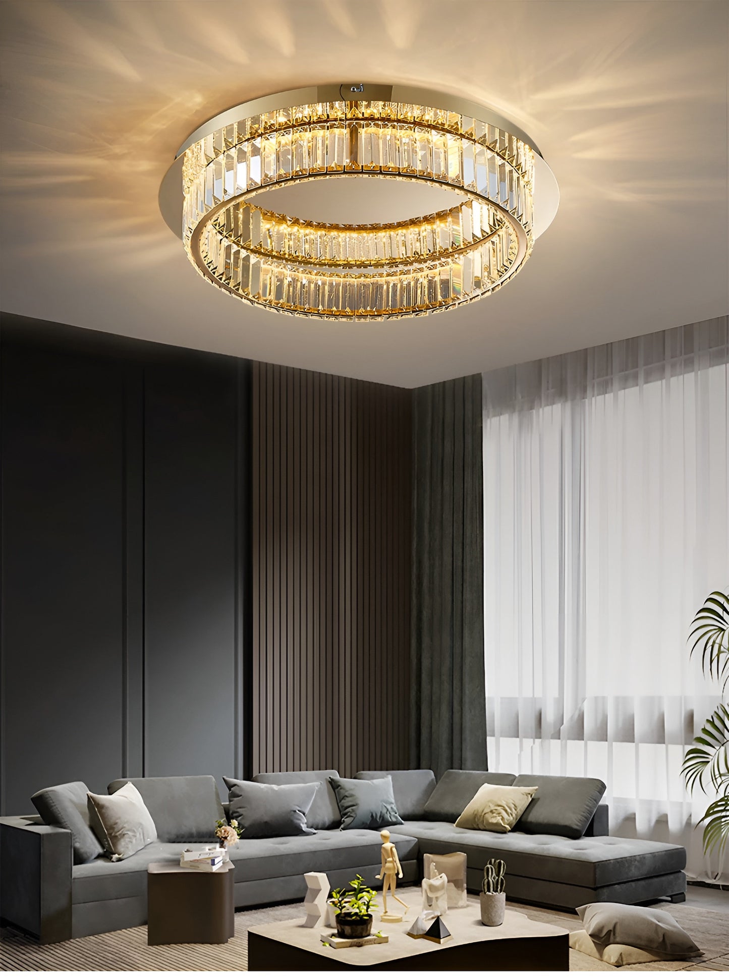 Adrara | Stunning Gold Led Crystal Ceiling Chandelier, 31.5''By Miron Demid LLC