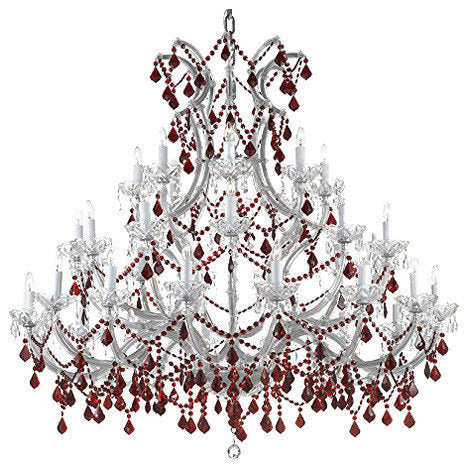 37-Light Crystal Chandelier Dressed With Red Crystals, No ShadesBy HarrisonLane510