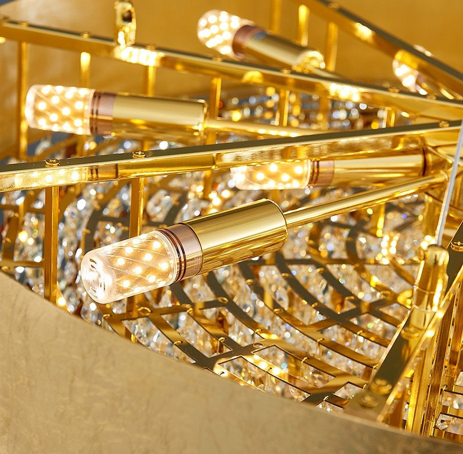 Zeme | Creative Luxury Round Gold Colored Crystal Chandelier, Dia31.5"By Miron Demid LLC
