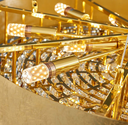 Zeme | Creative Luxury Round Gold Colored Crystal Chandelier, Dia31.5"By Miron Demid LLC