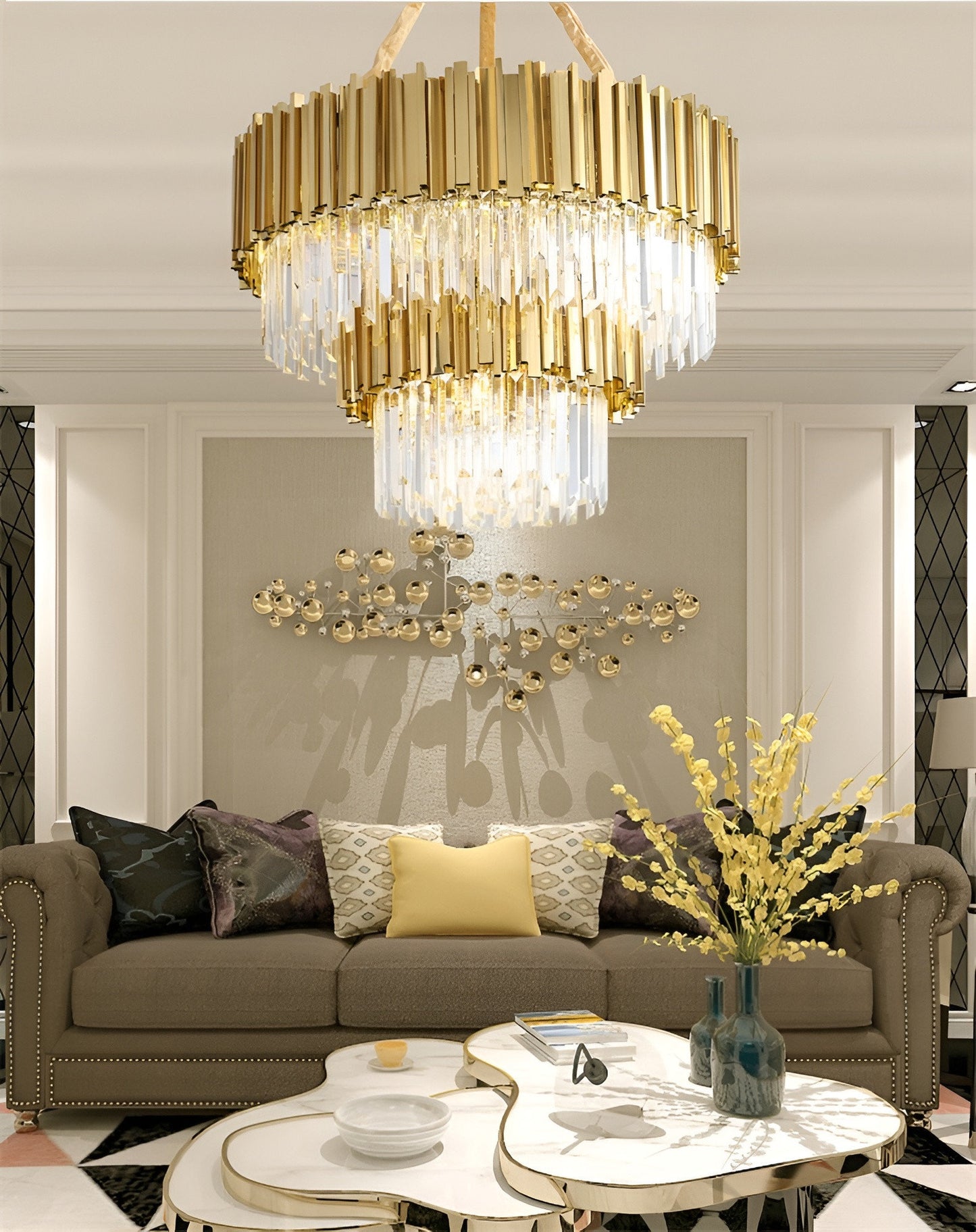 Beausoleil | Empire Gold Crystal Chandelier For Stairway, Dia 31.5'' 2 LayersBy Miron Demid LLC