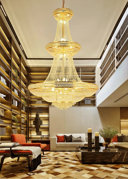 Peille | Three-tier Luxury Hanging Gold Crystal Chandelier, 39.4''By Miron Demid LLC