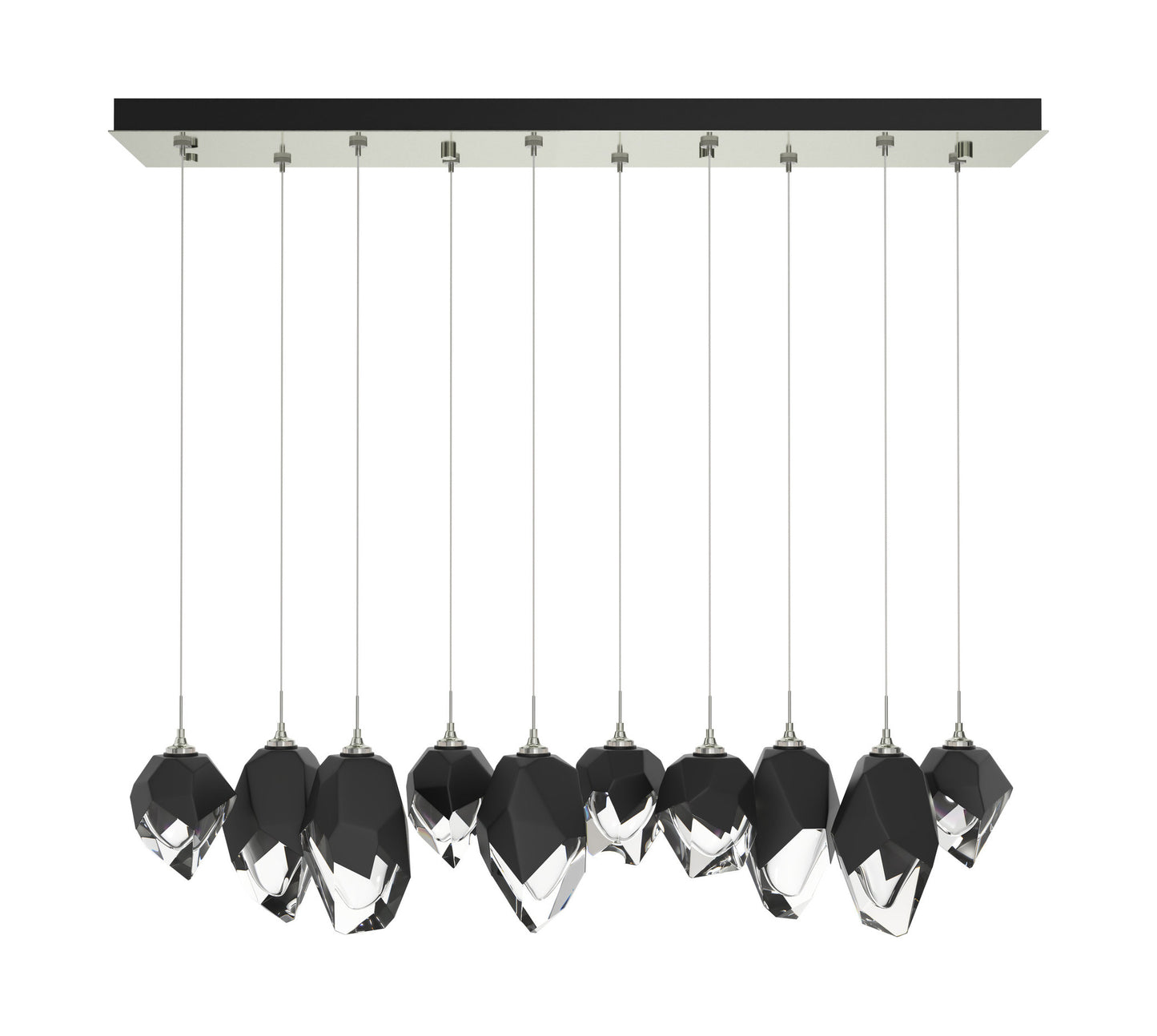Chrysalis 10-Light Mixed Crystal Pendant Sterling Finish- Long, Black CrystalBy Hubbardton Forge
