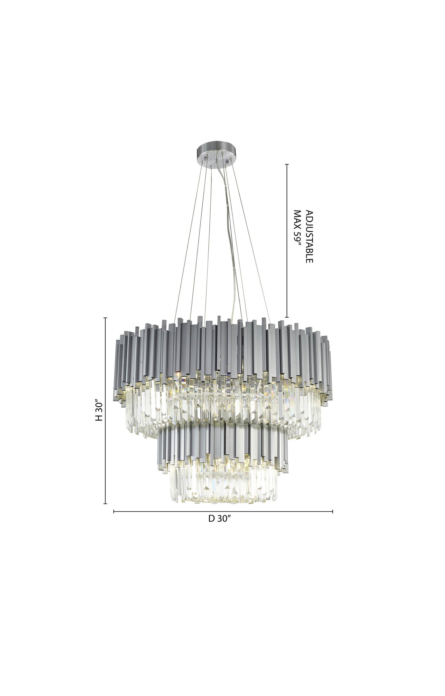 12-Light D30" Stainless Steel Chandelier with Clear Hanging CrystalsBy Design Living