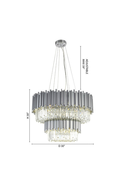 12-Light D30" Stainless Steel Chandelier with Clear Hanging CrystalsBy Design Living