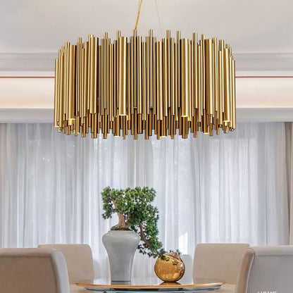 Genappe | Luxury Drum Gold Stainless Steel Chandelier, 19.7"By Miron Demid LLC