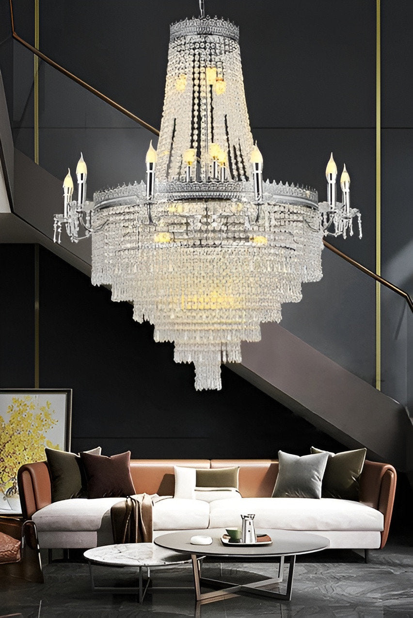 Opio | Classical Large Crystal Candle Ceiling Chandelier, Chrome, Dia23.6" H34.6", Non-Dimmable, Cool LightBy Miron Demid LLC