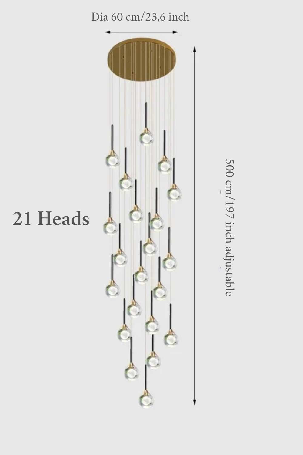 Peillon | Gold Crystal Raindrop Glass Ball Chandelier, 21 Heads, Cool LightBy Miron Demid LLC