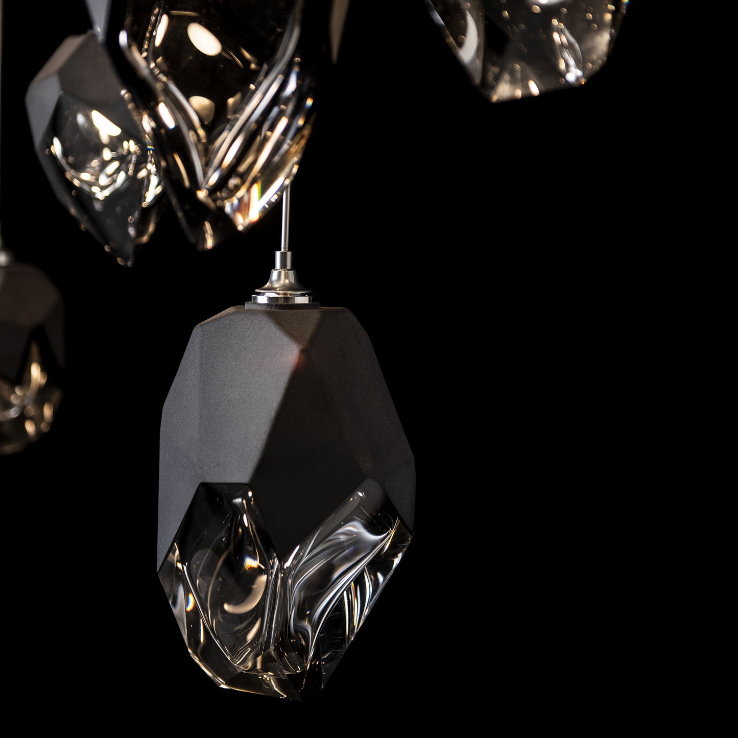Chrysalis 10-Light Mixed Crystal Pendant Sterling Finish- Long, Black CrystalBy Hubbardton Forge