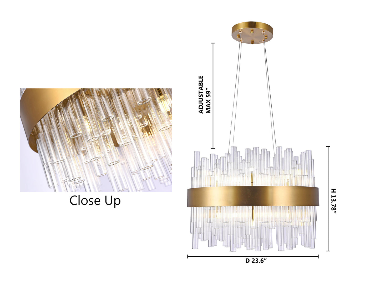 Matte Gold Chandelier With Glass RodsBy Design Living