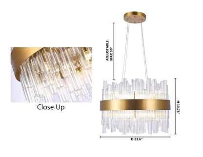 Matte Gold Chandelier With Glass RodsBy Design Living