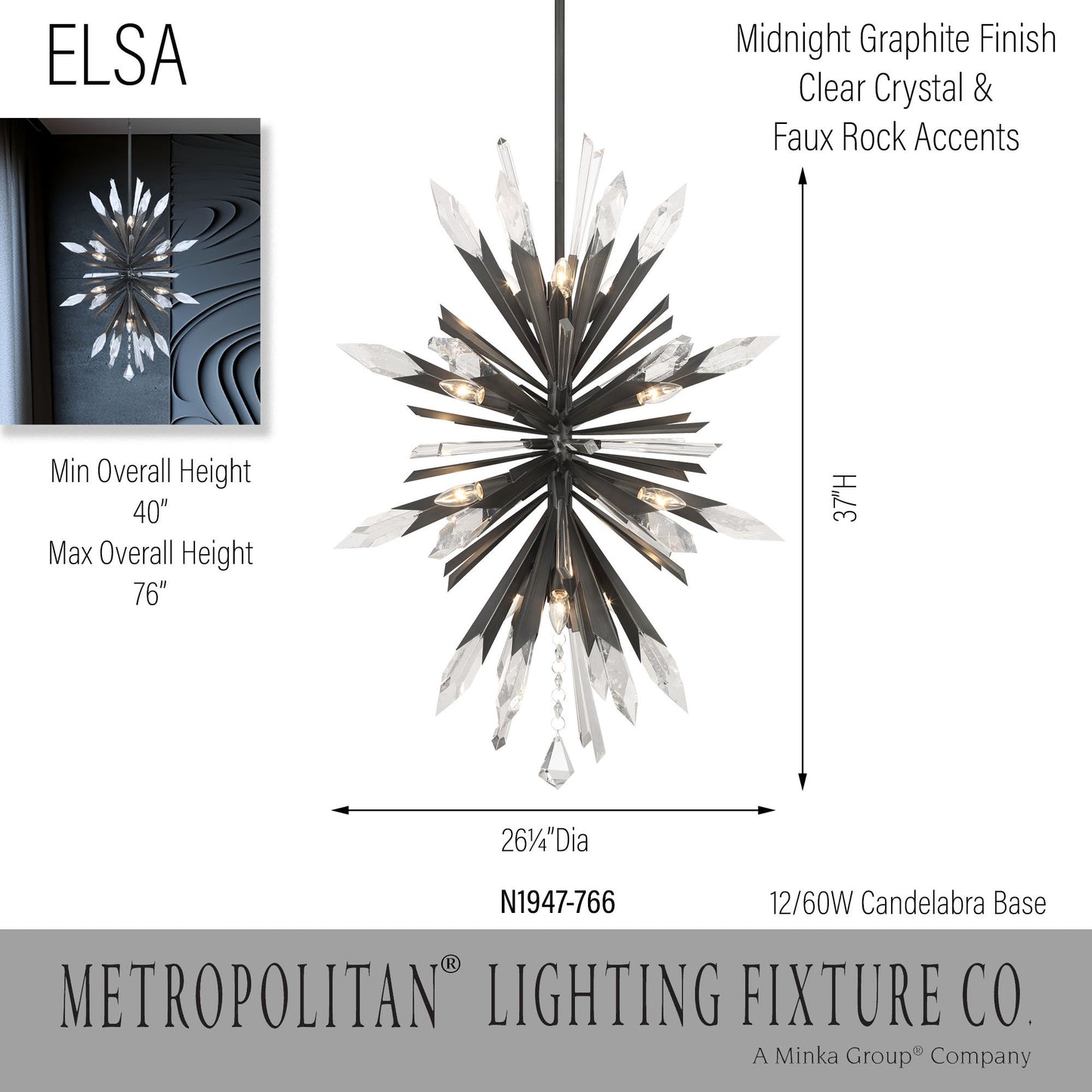 Metropolitan N1947 Elsa 12 Light 26"W Crystal Pendant - Painted GoldBy Minka Aire