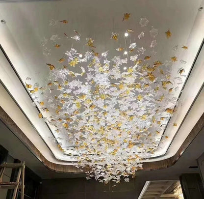 Hand Crafted Murano Style Glass Maple Leaves ChandelierBy Akari Lanterns