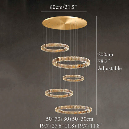 Agrate Conturbia | Stunning Cascading Crystal Rings Pendant Chandelier, Dia19.7+27.6+11.8+19.7+11.8'By Miron Demid LLC