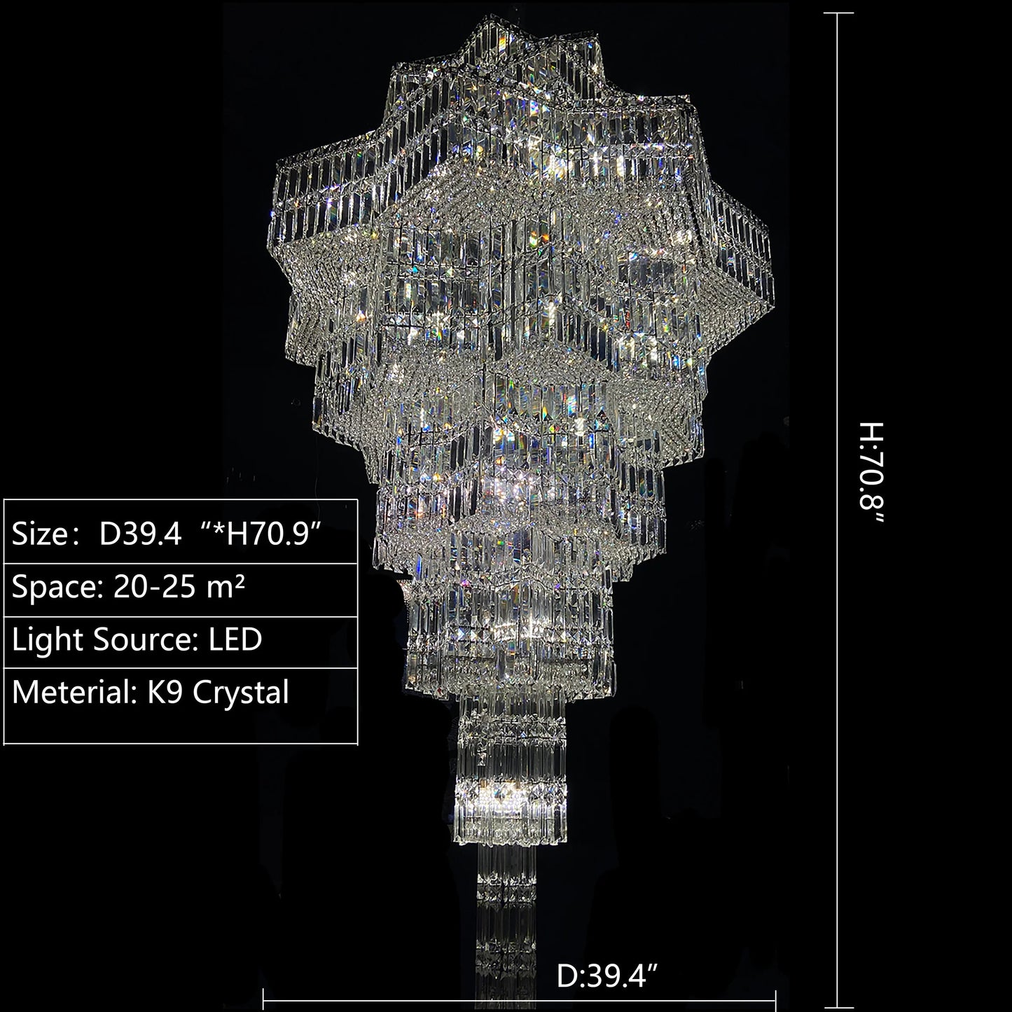 Luxury Extra Large Plaza Multi-Tier Crystal Chandelier, 39.4D"x70.9H"By LYFAIRS
