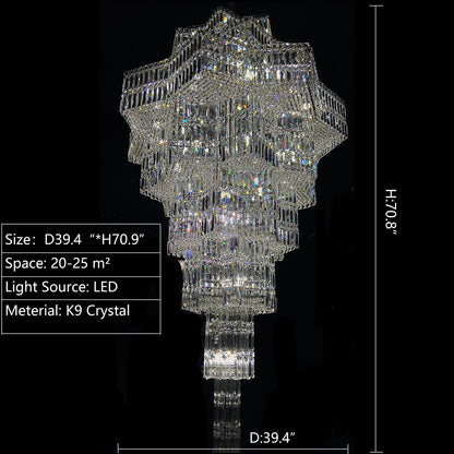 Luxury Extra Large Plaza Multi-Tier Crystal Chandelier, 39.4D"x70.9H"By LYFAIRS