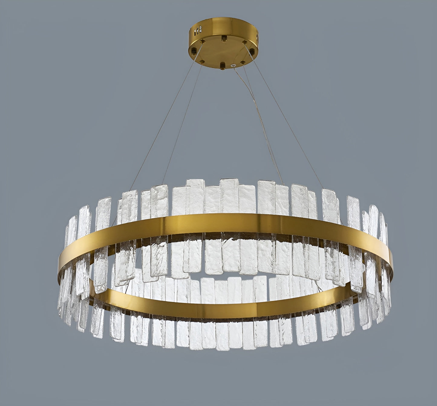 Ieper | Gold Glass Round Led Chandelier for Living Room, 31"By Miron Demid LLC