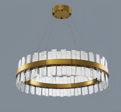 Ieper | Gold Glass Round Led Chandelier for Living Room, 31"By Miron Demid LLC