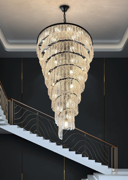 Elegant Frosted Glass Long Black Chandelier For Staircase, Dia15.6"By Miron Demid LLC