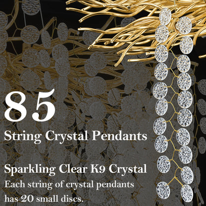 Akari Lanterns Tree Branch Glass Art Gold Coin Chandelier Lighting, D 32"By Akari Lanterns