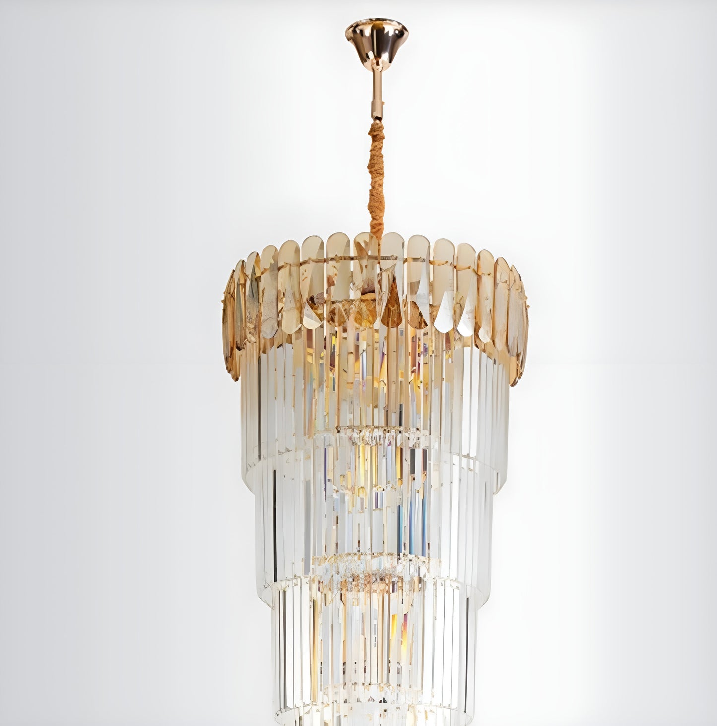 Belvedere | Royal Long Crystal Chandelier For Staircase, Amber Crystal, Dia31.5xh118.1" / Dia80xh300cm, Cool LightBy Miron Demid LLC