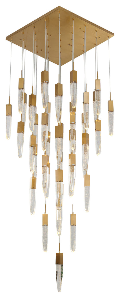 Crystal Cascade Black Multi-Tiered Linear Chandelier with Crystal Accents, GoldBy Design Living