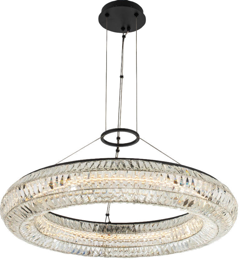 Tamburo Led Pendant, Matte Black W Polished Chrome, 48"By KALCO LIGHTING