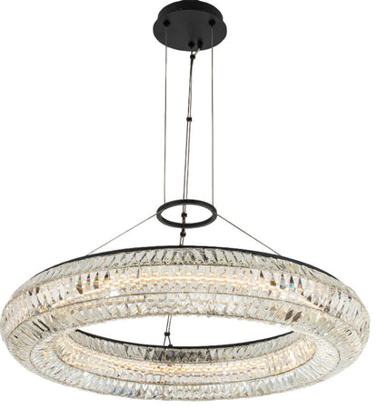 Tamburo Led Pendant, Matte Black W Polished Chrome, 48"By KALCO LIGHTING