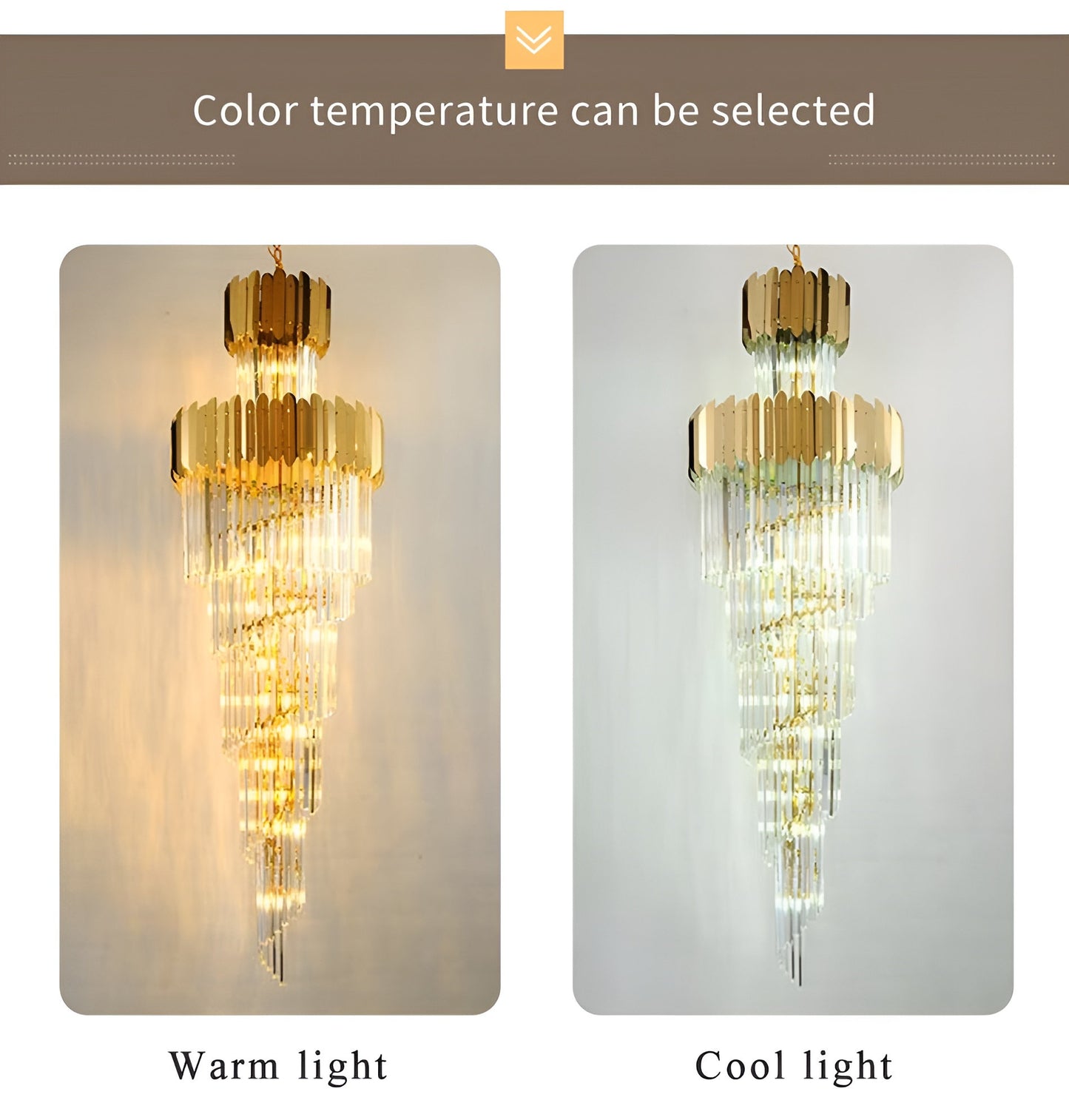 Trinite | Exclusive Long Gold Modern Crystal Chandelier, 23.6By Miron Demid LLC