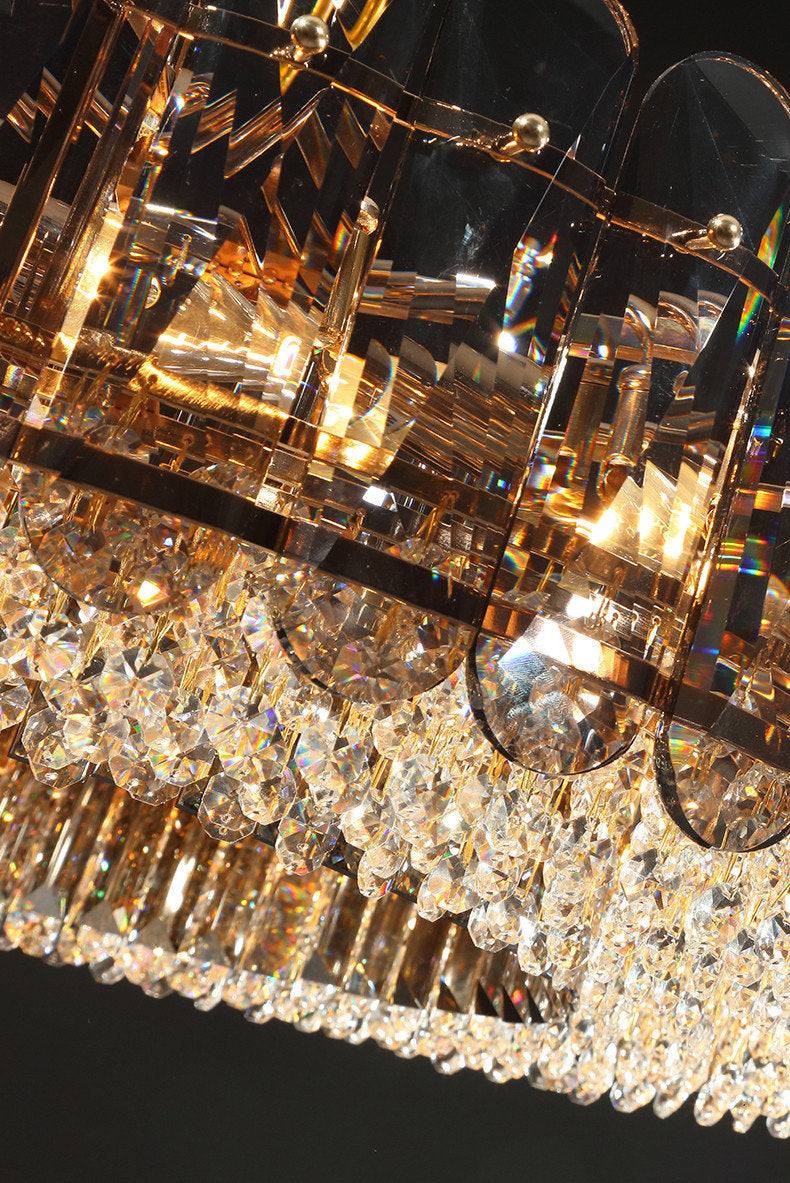 Introdacqua | Round Luxury Golden Crystal LED Chandelier for Living Room, Smoky Gray, Dia23.6xh7.8+39.4", Warm LightBy Miron Demid LLC