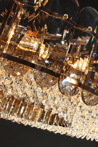 Introdacqua | Round Luxury Golden Crystal LED Chandelier for Living Room, Smoky Gray, Dia23.6xh7.8+39.4", Warm LightBy Miron Demid LLC