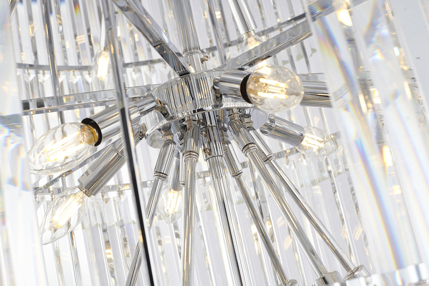 36" 34-Light Brass Metal 7-Tier Chandelier With Clear Crystals, Chrome, D36'' H72''By Design Living