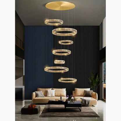 Agrate Conturbia | Stunning Cascading Crystal Rings Pendant Chandelier, Dia19.7+27.6+11.8+19.7+11.8'By Miron Demid LLC