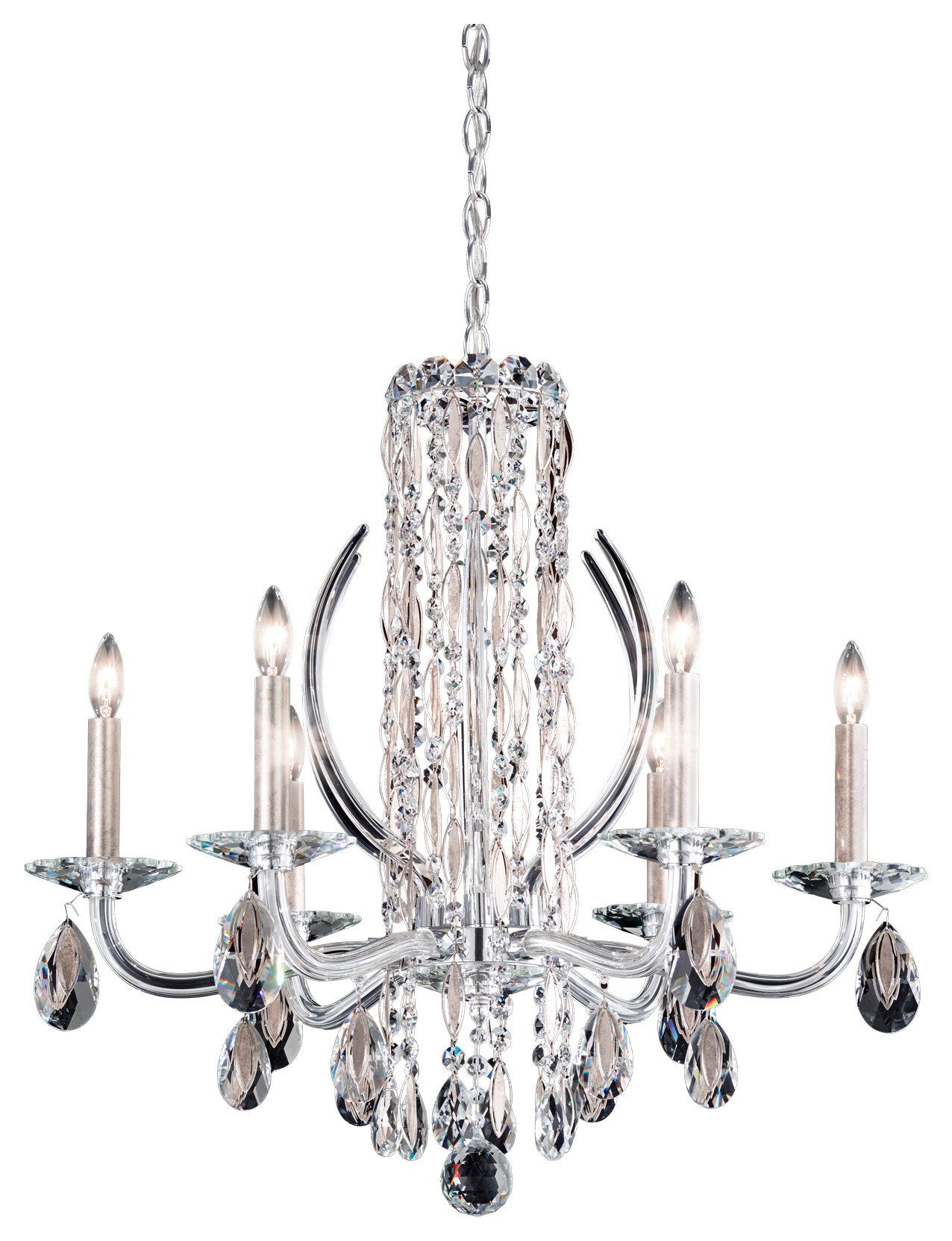 Sarella 6-Light Chandelier in Antique Silver With Crystal Heritage CrystalBy Schonbek