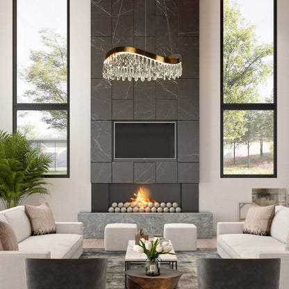 LNC Broderick 1-Light 25.6" Modern Empire Crystal LED Chandelier, BrassBy LNC