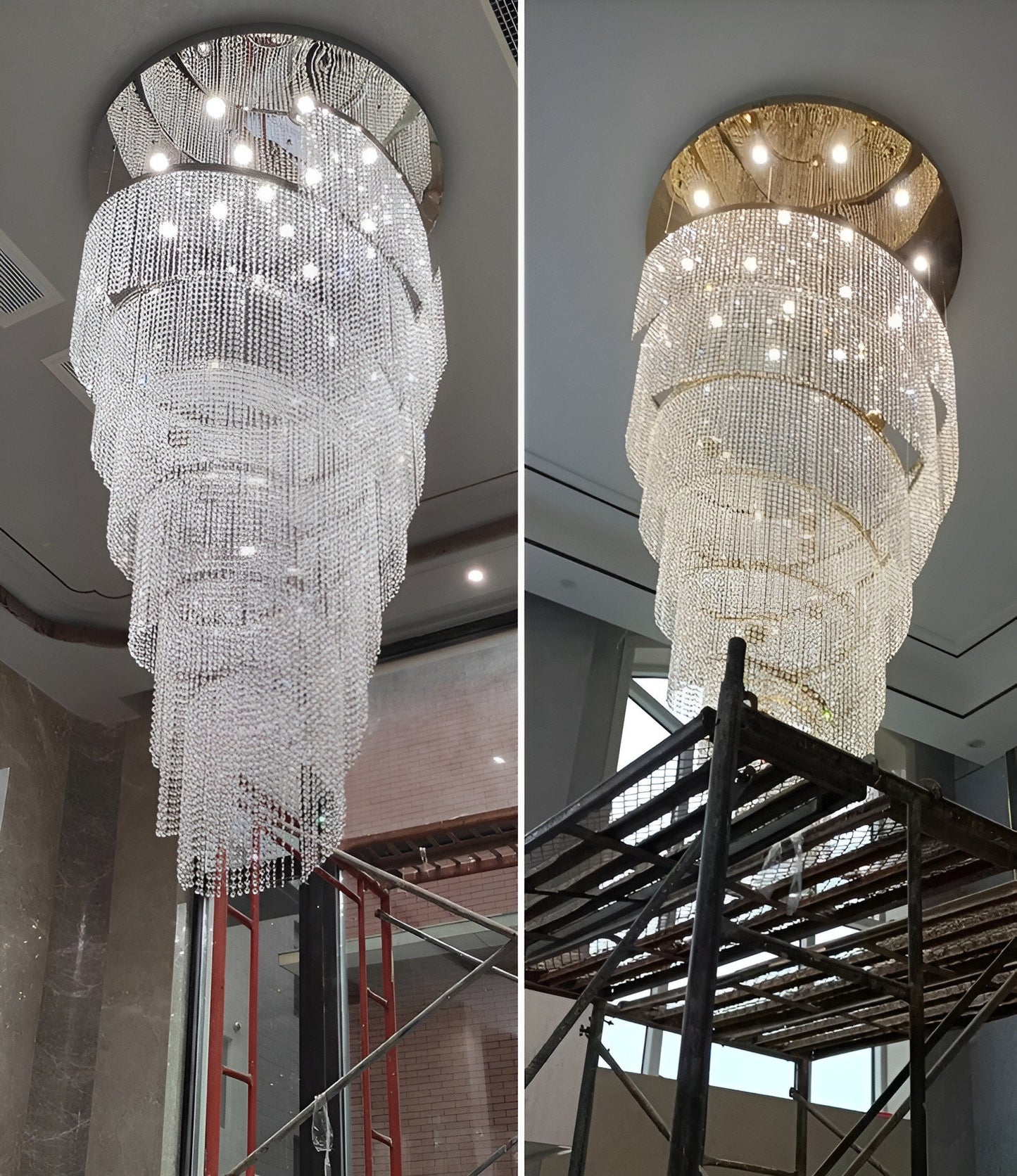 Falicon | Golden/Chrome Crystal Circular Spiral Chandelier, Chrome, Dia 31.5xh98.4", Non-Dimmable, Warm LightBy Miron Demid LLC
