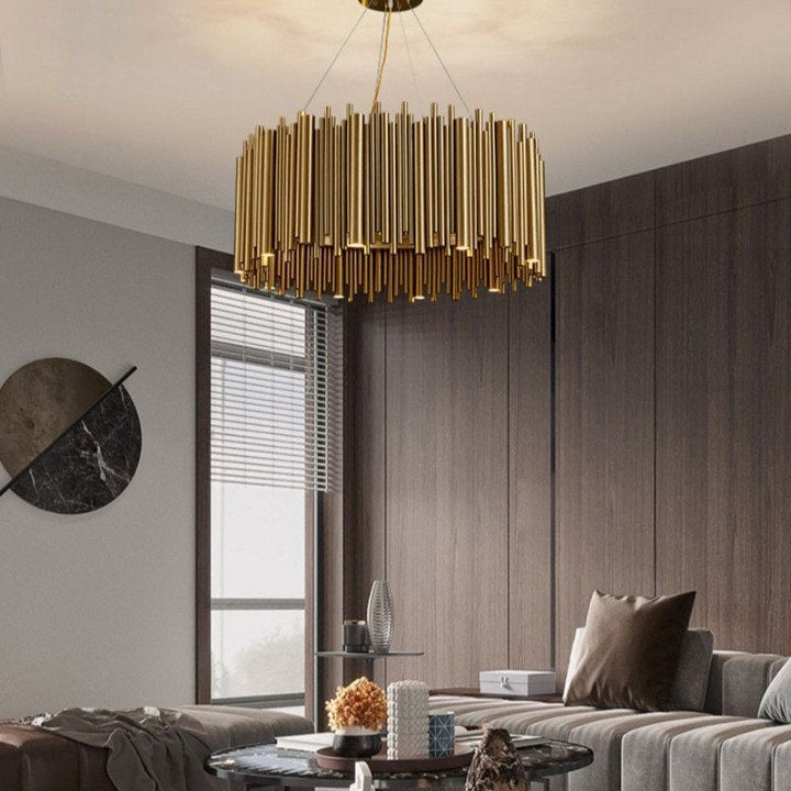 Genappe | Luxury Drum Gold Stainless Steel Chandelier, 19.7"By Miron Demid LLC
