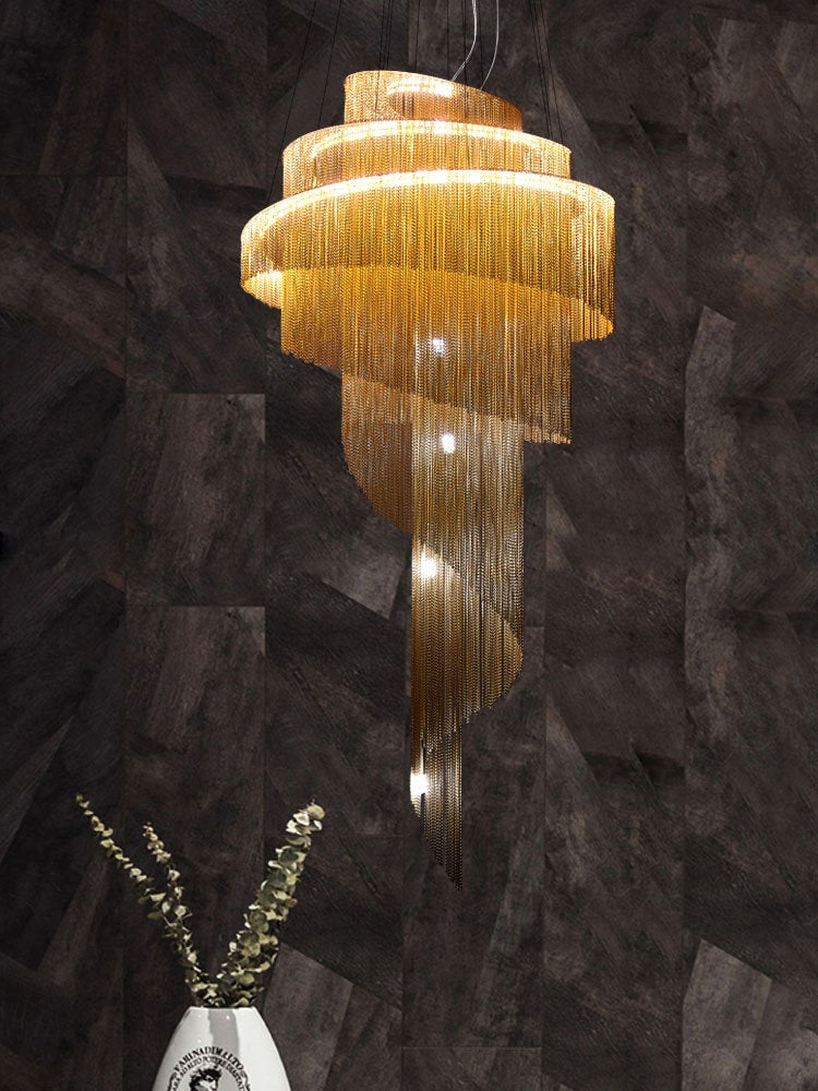 Toudon | Outstanding Silver/Gold Long Chain Chandelier , Gold, Dia23.6By Miron Demid LLC