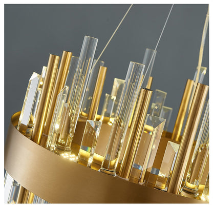 Royal Hanging Gold/Titanium/Copper Round Crystal Chandelier for Dining Room, Gold, 31.5'', Warm LightBy Miron Demid LLC