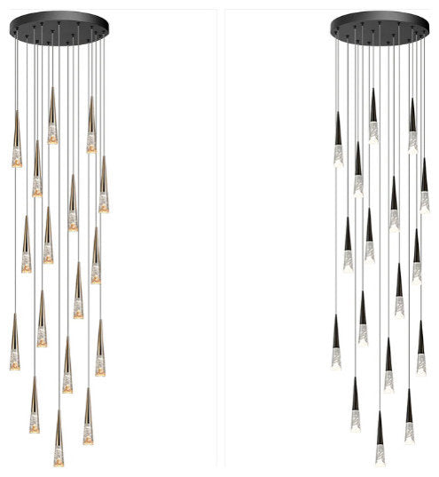 Modern Simple Crystal Staircase Chandelier Light, D24", BlackBy Akari Lanterns