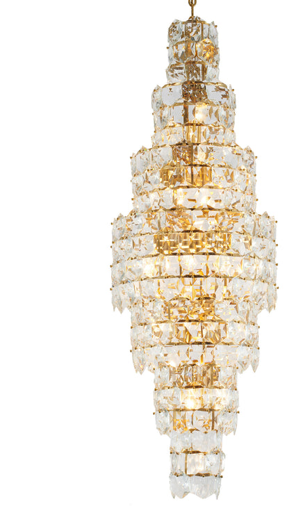 7 Tier Brass Frame Chandelier With Clear Hanging CrystalsBy Design Living