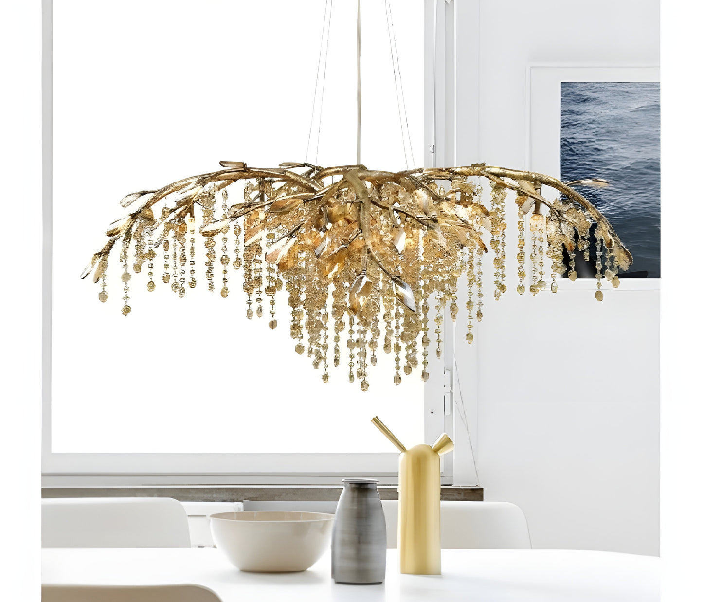 Alfiano Natta | Luxury Gold/Chrome Vintage Crystal Hanging Lamp For Living Room, Gold, Dia26.8"By Miron Demid LLC