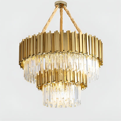 Beausoleil | Empire Gold Crystal Chandelier For Stairway, Dia 31.5'' 2 LayersBy Miron Demid LLC