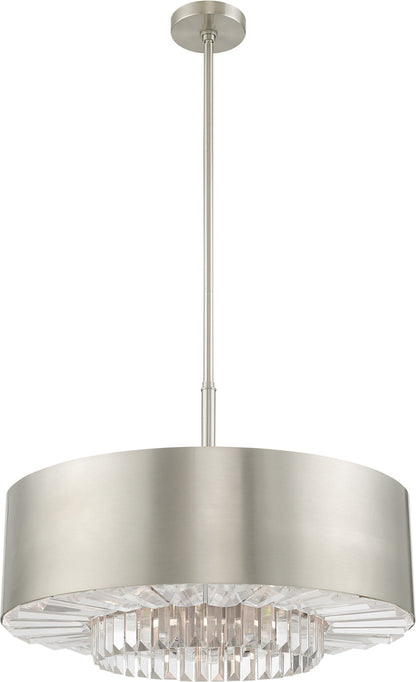 Madison Pendant Chandelier - Brushed Nickel, Steel, Clear Faceted Crystal BarsBy Livex Lighting Inc.